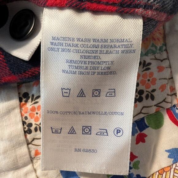 Lands' End Canvas Cotton Red Navy Plaid Pocket Flannel Button Up Shirt Mens M - Picture 4 of 10